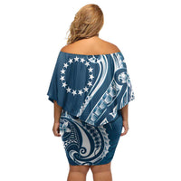 Kia Orana Cook Islands Off Shoulder Short Dress Auika Plumeria Tropical Waves - Polynesian Pride