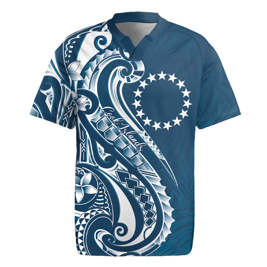 Kia Orana Cook Islands Rugby Jersey Auika Plumeria Tropical Waves LT7 Navy Blue - Polynesian Pride