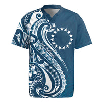 Kia Orana Cook Islands Rugby Jersey Auika Plumeria Tropical Waves LT7 Navy Blue - Polynesian Pride