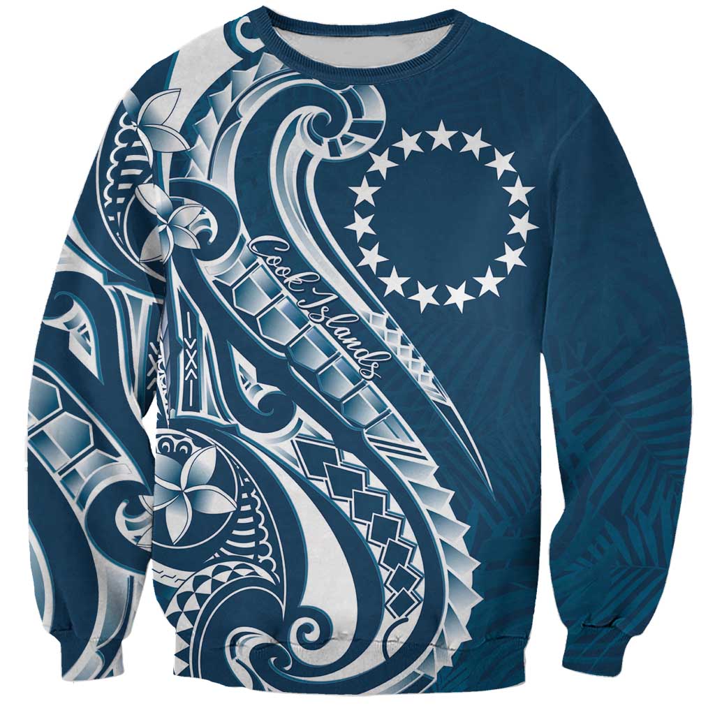 Kia Orana Cook Islands Sweatshirt Auika Plumeria Tropical Waves LT7 Unisex Navy Blue - Polynesian Pride