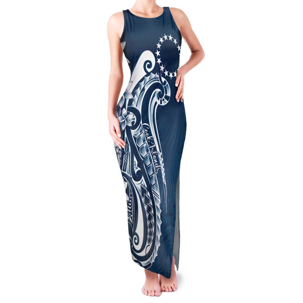Kia Orana Cook Islands Tank Maxi Dress Auika Plumeria Tropical Waves - Polynesian Pride
