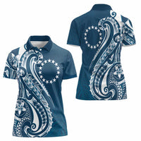 Kia Orana Cook Islands Women Polo Shirt Auika Plumeria Tropical Waves - Polynesian Pride