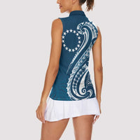 Kia Orana Cook Islands Women Sleeveless Polo Shirt Auika Plumeria Tropical Waves - Polynesian Pride