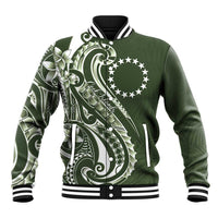 Kia Orana Cook Islands Baseball Jacket Matie Plumeria Tropical Waves LT7 Unisex Sage Green - Polynesian Pride