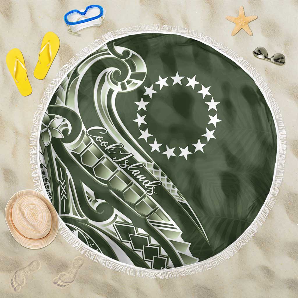 Kia Orana Cook Islands Beach Blanket Matie Plumeria Tropical Waves LT7 One Size 150cm Sage Green - Polynesian Pride