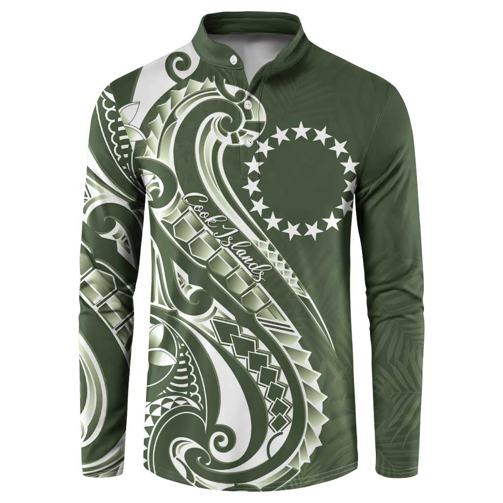 Kia Orana Cook Islands Button Sweatshirt Matie Plumeria Tropical Waves LT7 Sage Green - Polynesian Pride