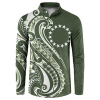 Kia Orana Cook Islands Button Sweatshirt Matie Plumeria Tropical Waves LT7 Sage Green - Polynesian Pride