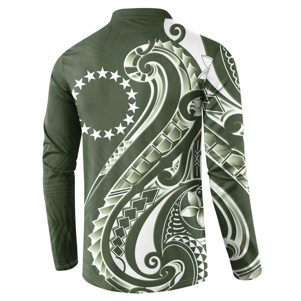 Kia Orana Cook Islands Button Sweatshirt Matie Plumeria Tropical Waves LT7 - Polynesian Pride