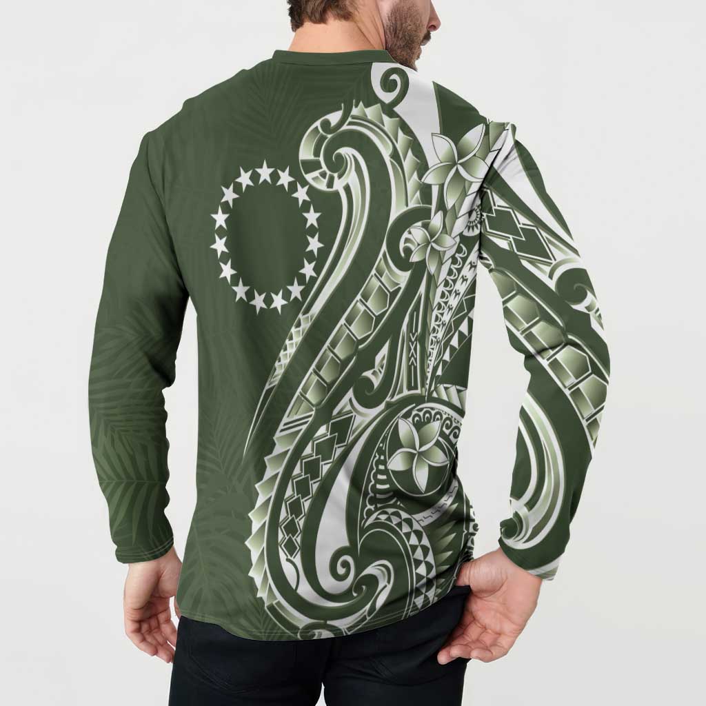 Kia Orana Cook Islands Button Sweatshirt Matie Plumeria Tropical Waves LT7 - Polynesian Pride