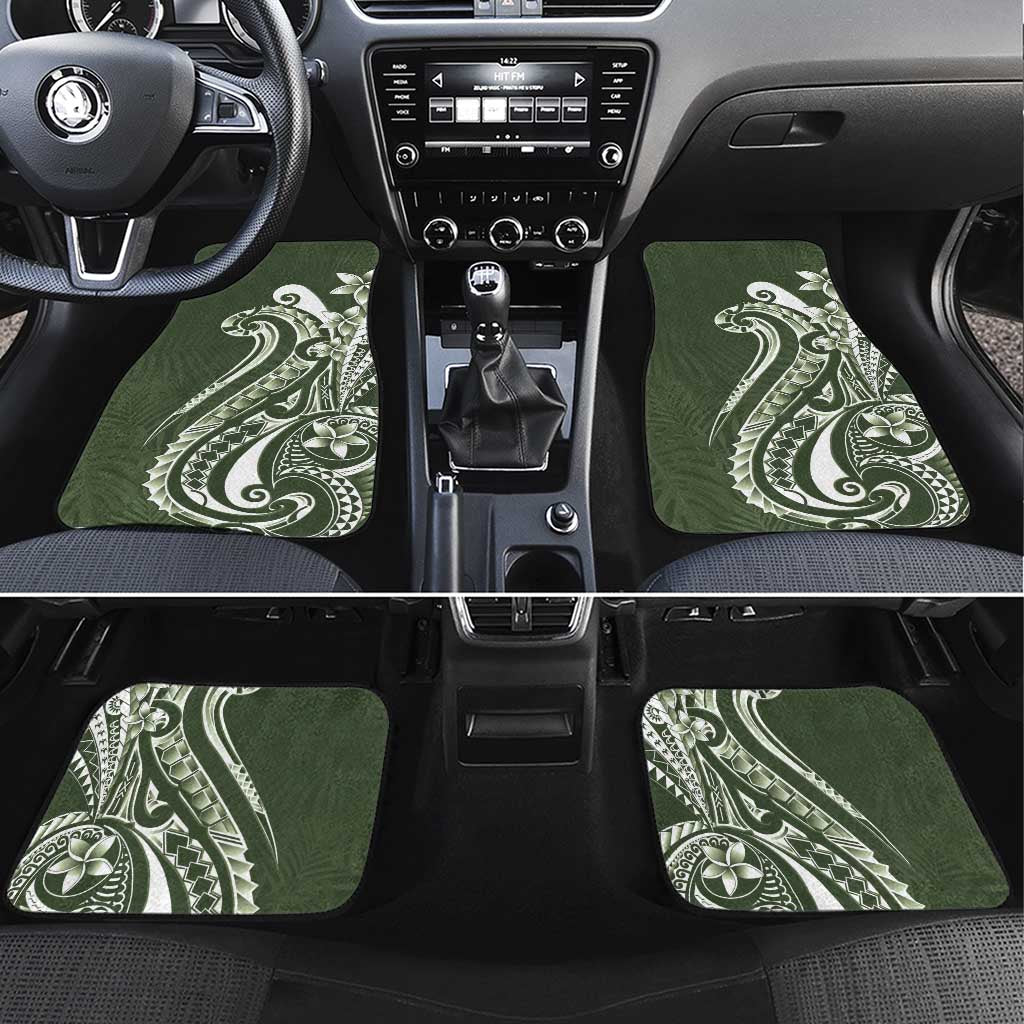 Kia Orana Cook Islands Car Mats Matie Plumeria Tropical Waves LT7 Set 4pcs Sage Green - Polynesian Pride