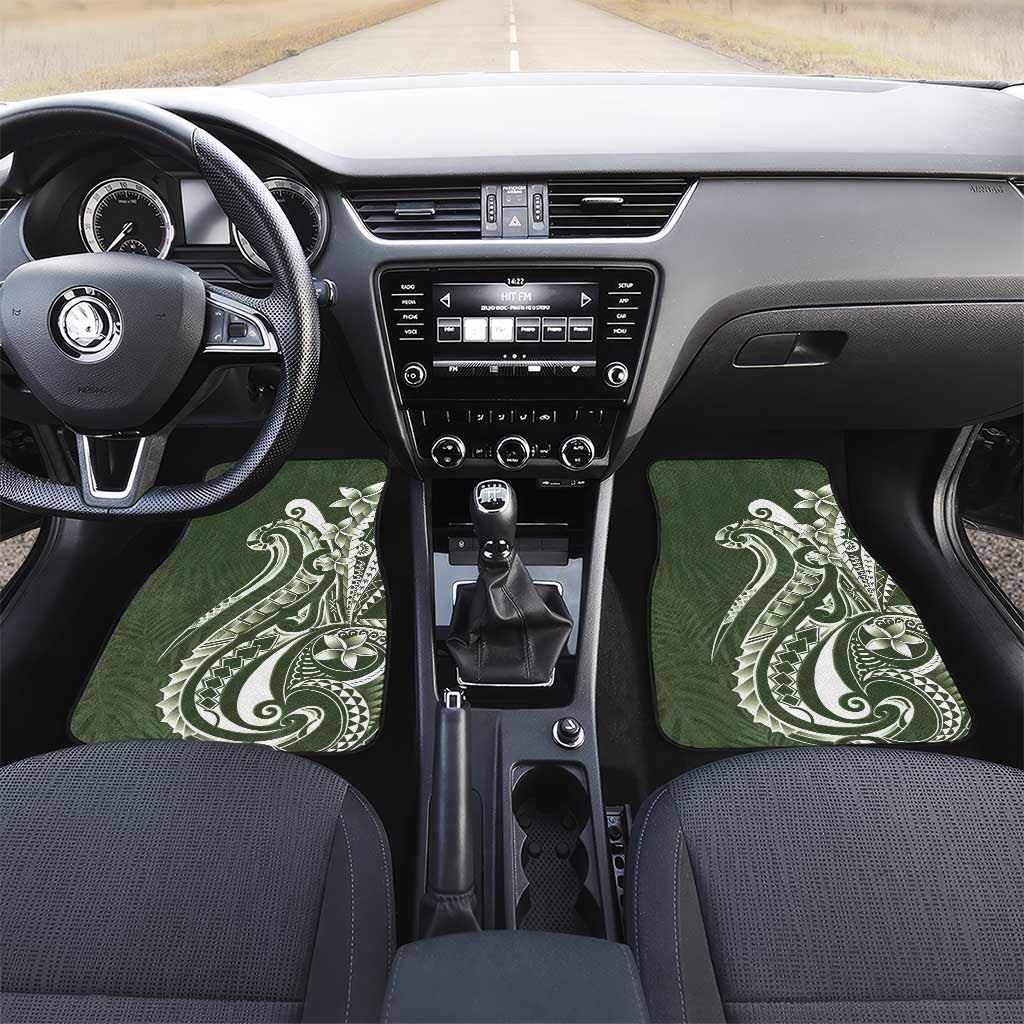 Kia Orana Cook Islands Car Mats Matie Plumeria Tropical Waves LT7 Set 2pcs - Front Sage Green - Polynesian Pride