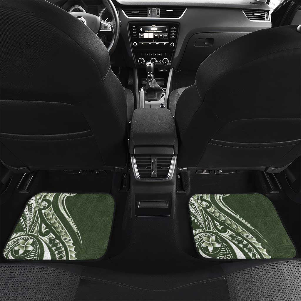 Kia Orana Cook Islands Car Mats Matie Plumeria Tropical Waves LT7 Set 2pcs - Back Sage Green - Polynesian Pride
