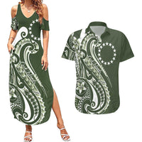 Kia Orana Cook Islands Couples Matching Summer Maxi Dress and Hawaiian Shirt Matie Plumeria Tropical Waves - Polynesian Pride