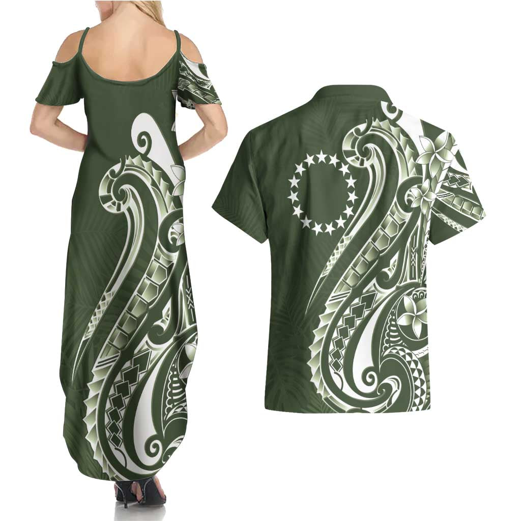 Kia Orana Cook Islands Couples Matching Summer Maxi Dress and Hawaiian Shirt Matie Plumeria Tropical Waves - Polynesian Pride
