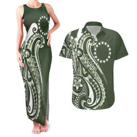 Kia Orana Cook Islands Couples Matching Tank Maxi Dress and Hawaiian Shirt Matie Plumeria Tropical Waves - Polynesian Pride