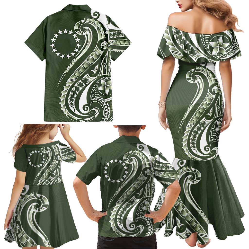 Kia Orana Cook Islands Family Matching Mermaid Dress and Hawaiian Shirt Matie Plumeria Tropical Waves - Polynesian Pride