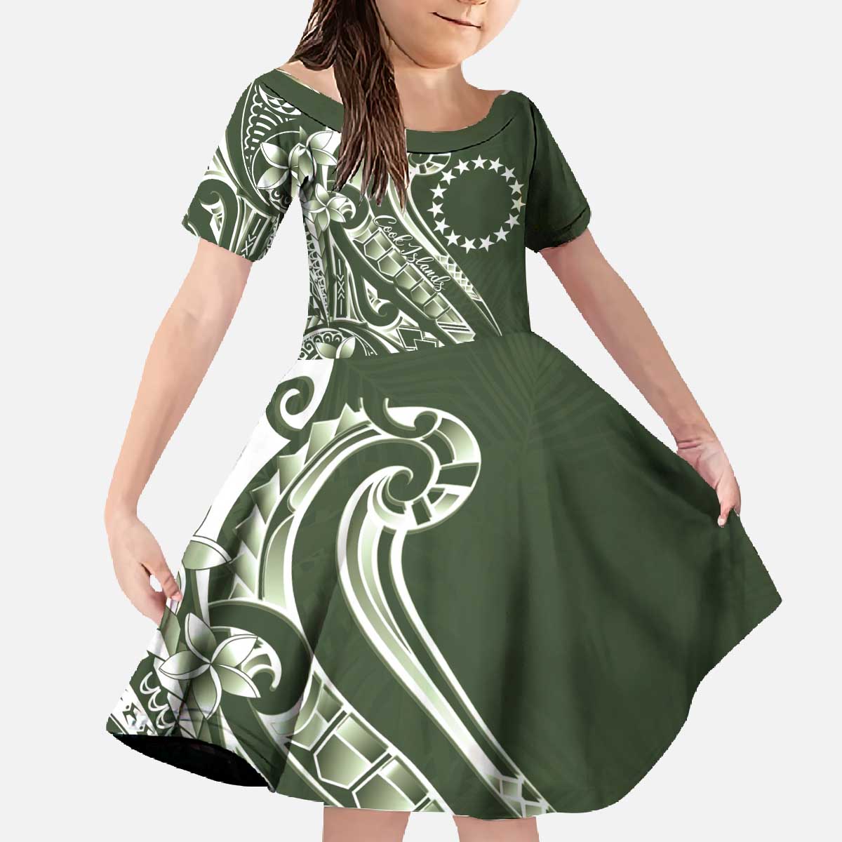 Kia Orana Cook Islands Family Matching Off The Shoulder Long Sleeve Dress and Hawaiian Shirt Matie Plumeria Tropical Waves - Polynesian Pride