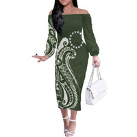 Kia Orana Cook Islands Family Matching Off The Shoulder Long Sleeve Dress and Hawaiian Shirt Matie Plumeria Tropical Waves - Polynesian Pride