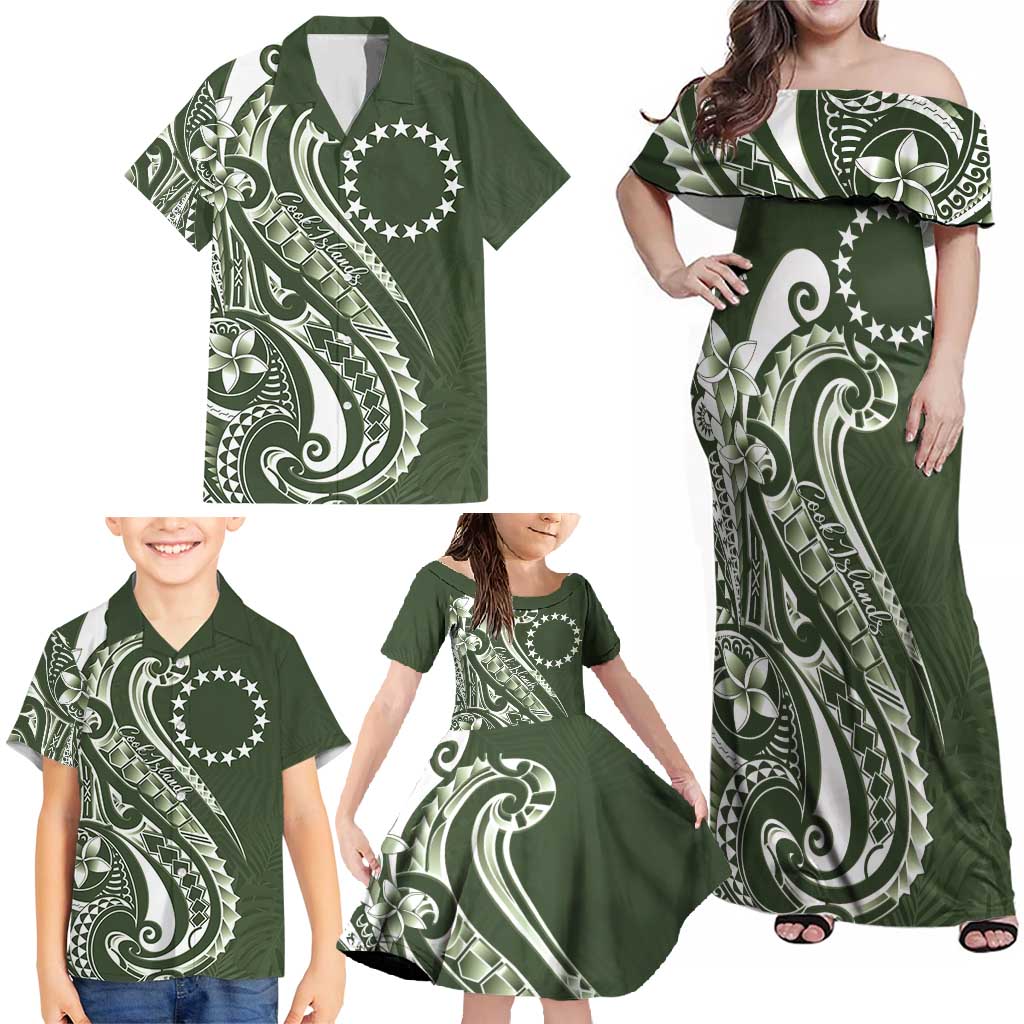 Kia Orana Cook Islands Family Matching Off Shoulder Maxi Dress and Hawaiian Shirt Matie Plumeria Tropical Waves - Polynesian Pride