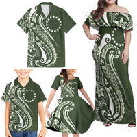 Kia Orana Cook Islands Family Matching Off Shoulder Maxi Dress and Hawaiian Shirt Matie Plumeria Tropical Waves - Polynesian Pride