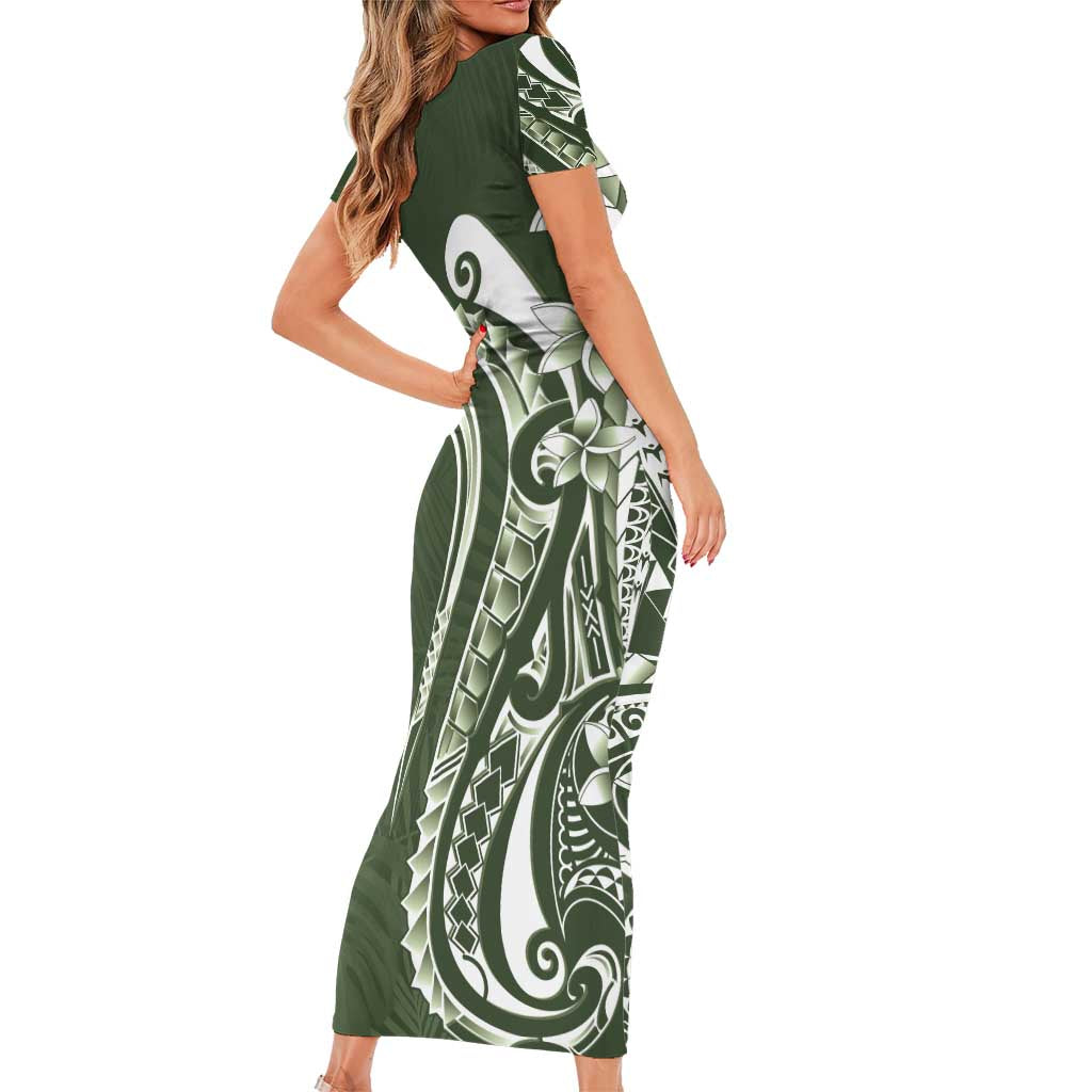Kia Orana Cook Islands Family Matching Short Sleeve Bodycon Dress and Hawaiian Shirt Matie Plumeria Tropical Waves - Polynesian Pride
