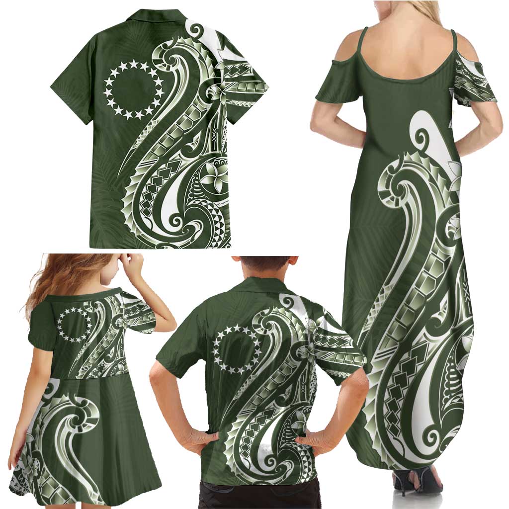Kia Orana Cook Islands Family Matching Summer Maxi Dress and Hawaiian Shirt Matie Plumeria Tropical Waves - Polynesian Pride