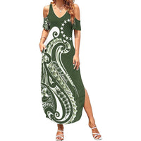 Kia Orana Cook Islands Family Matching Summer Maxi Dress and Hawaiian Shirt Matie Plumeria Tropical Waves - Polynesian Pride