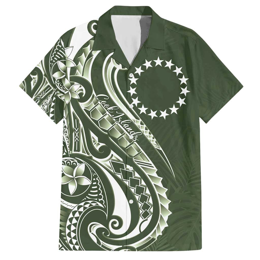 Kia Orana Cook Islands Hawaiian Shirt Matie Plumeria Tropical Waves LT7 Sage Green - Polynesian Pride