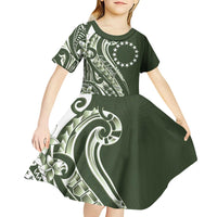 Kia Orana Cook Islands Kid Short Sleeve Dress Matie Plumeria Tropical Waves - Polynesian Pride