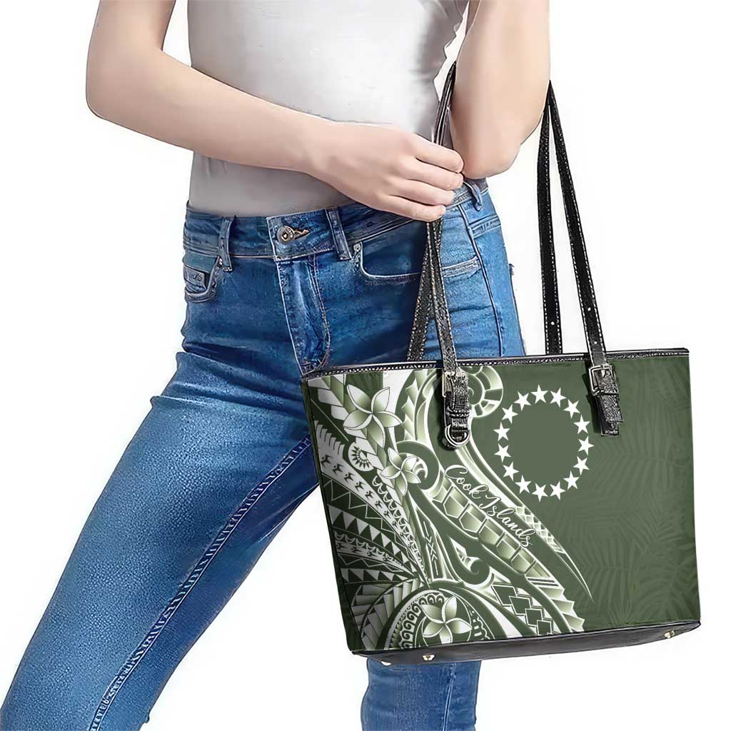 Kia Orana Cook Islands Leather Tote Bag Matie Plumeria Tropical Waves - Polynesian Pride