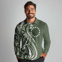 Kia Orana Cook Islands Long Sleeve Polo Shirt Matie Plumeria Tropical Waves - Polynesian Pride