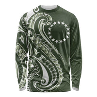 Kia Orana Cook Islands Long Sleeve Shirt Matie Plumeria Tropical Waves LT7 Unisex Sage Green - Polynesian Pride