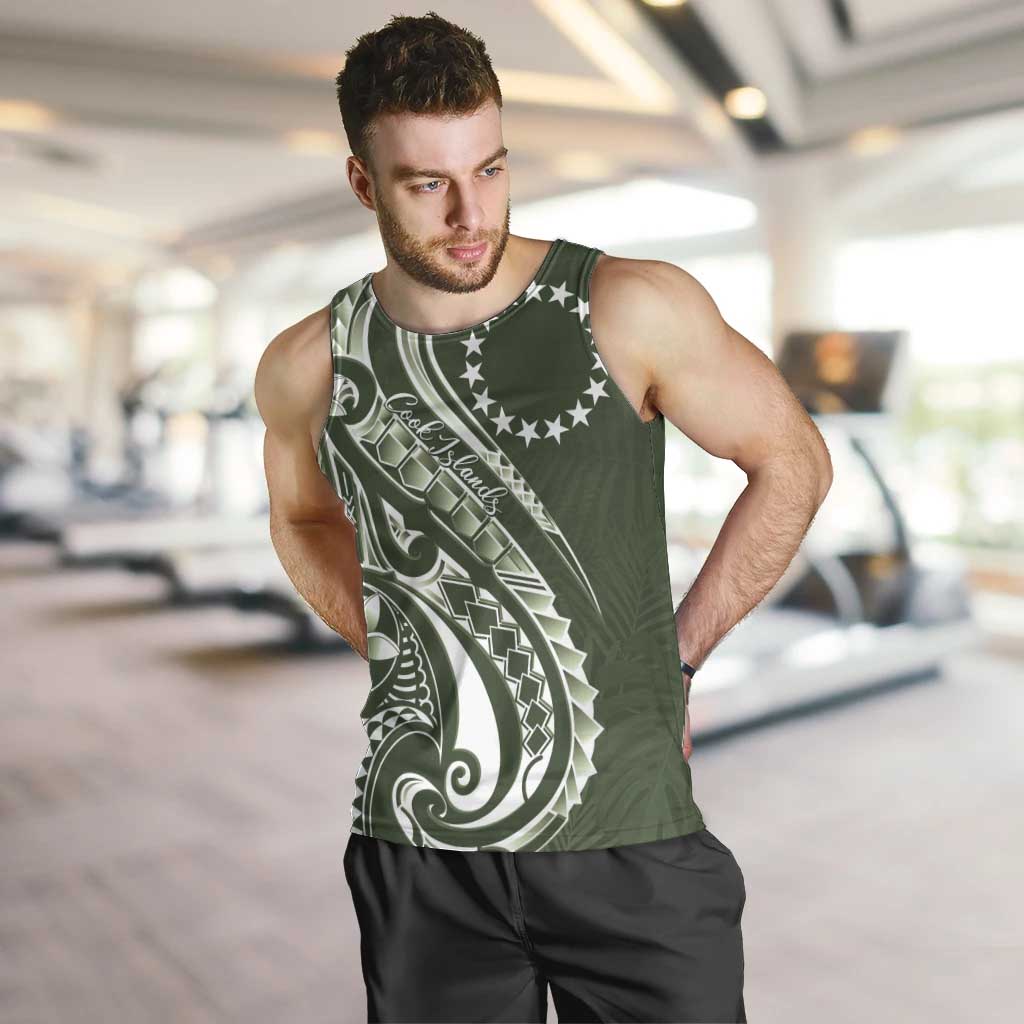Kia Orana Cook Islands Men Tank Top Matie Plumeria Tropical Waves LT7 Sage Green - Polynesian Pride
