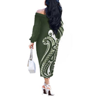Kia Orana Cook Islands Off The Shoulder Long Sleeve Dress Matie Plumeria Tropical Waves - Polynesian Pride