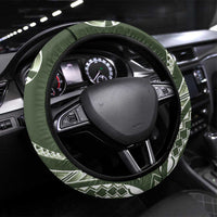 Kia Orana Cook Islands Steering Wheel Cover Matie Plumeria Tropical Waves LT7 Universal Fit Sage Green - Polynesian Pride