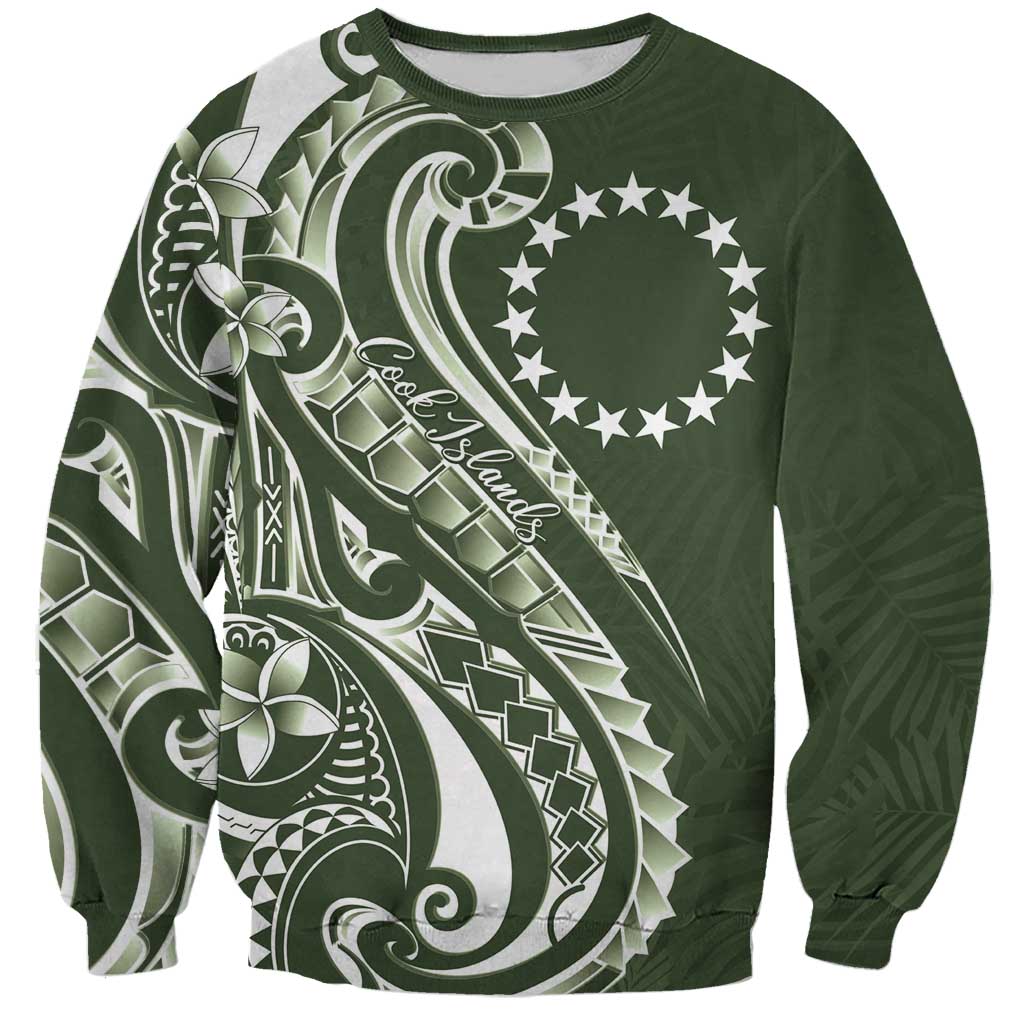Kia Orana Cook Islands Sweatshirt Matie Plumeria Tropical Waves LT7 Unisex Sage Green - Polynesian Pride