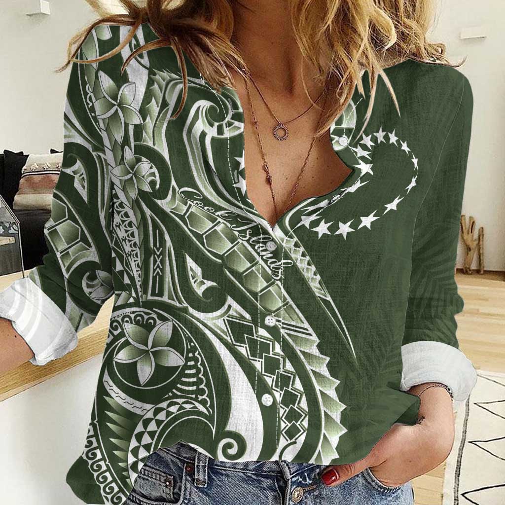 Kia Orana Cook Islands Women Casual Shirt Matie Plumeria Tropical Waves - Polynesian Pride