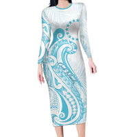 Kia Orana Cook Islands Family Matching Long Sleeve Bodycon Dress and Hawaiian Shirt Moana Plumeria Tropical Waves - Polynesian Pride