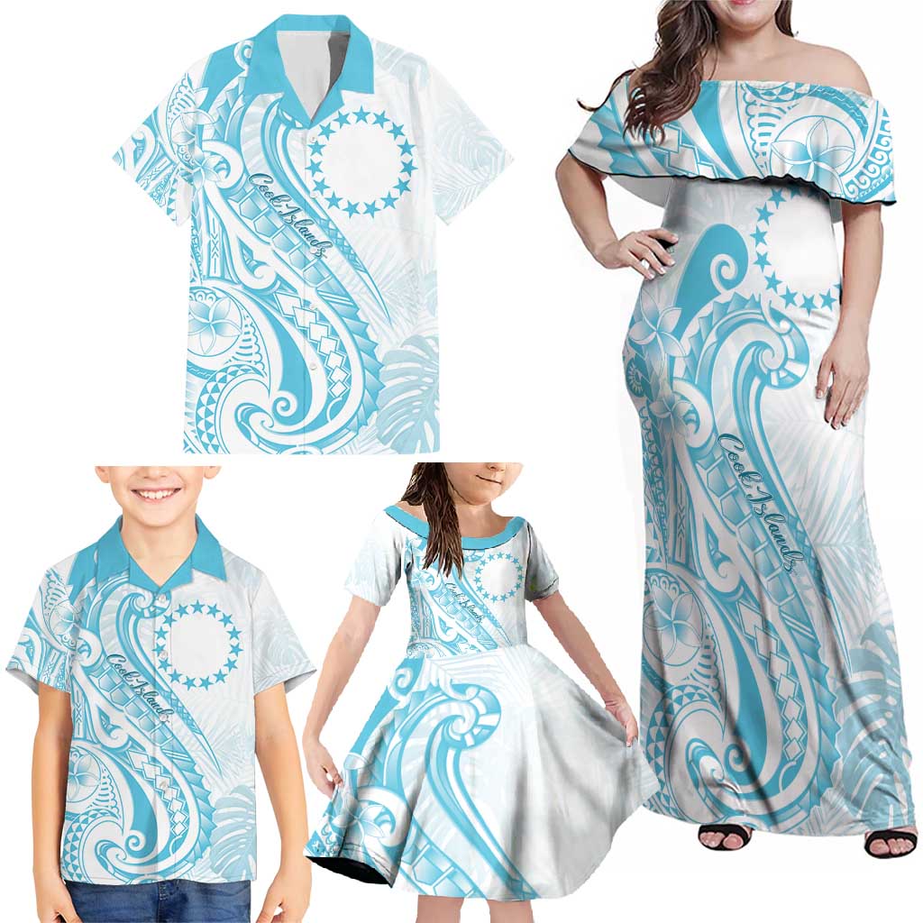 Kia Orana Cook Islands Family Matching Off Shoulder Maxi Dress and Hawaiian Shirt Moana Plumeria Tropical Waves LT7 - Polynesian Pride