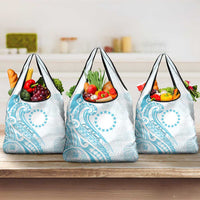 Kia Orana Cook Islands Grocery Bag Moana Plumeria Tropical Waves LT7 3-pack One Size Turquoise - Polynesian Pride