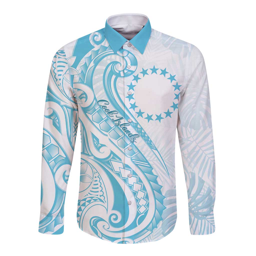 Kia Orana Cook Islands Long Sleeve Button Shirt Moana Plumeria Tropical Waves LT7 Unisex Turquoise - Polynesian Pride