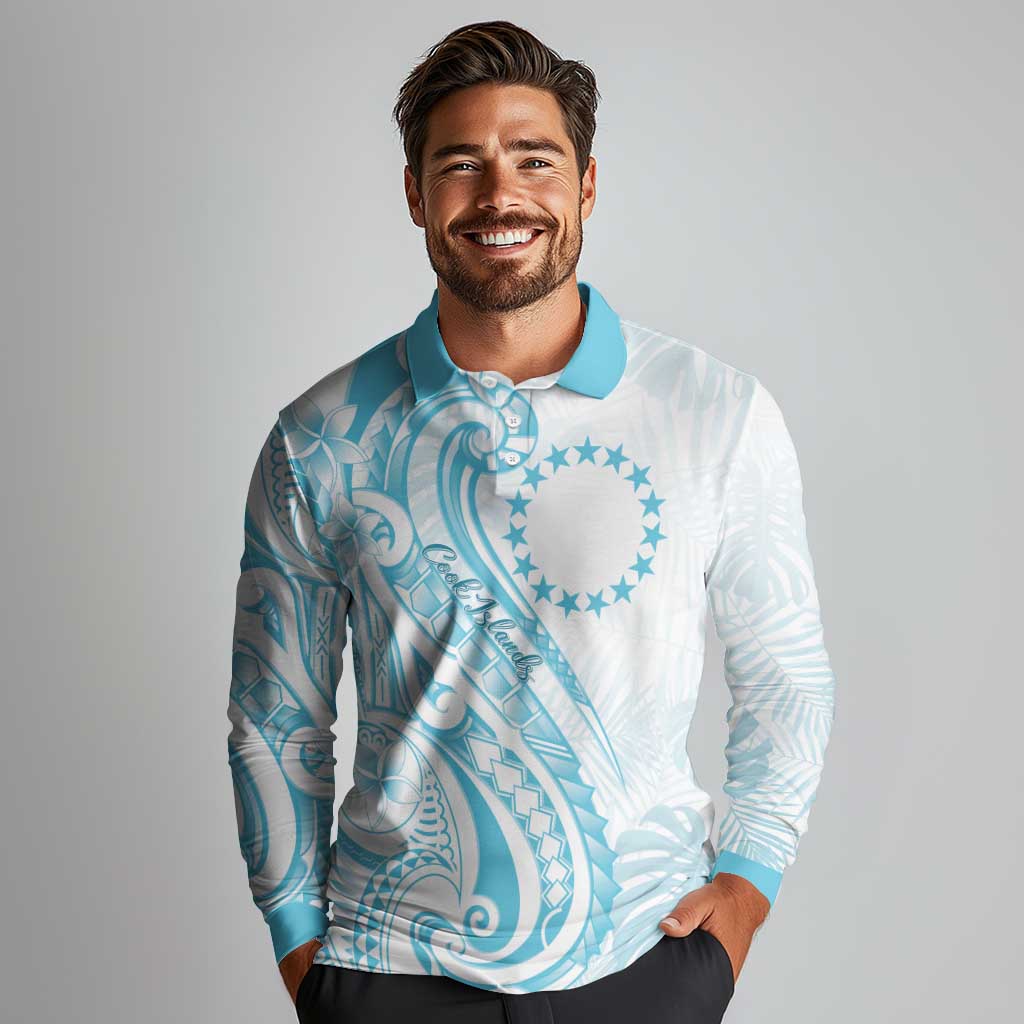 Kia Orana Cook Islands Long Sleeve Polo Shirt Moana Plumeria Tropical Waves - Polynesian Pride
