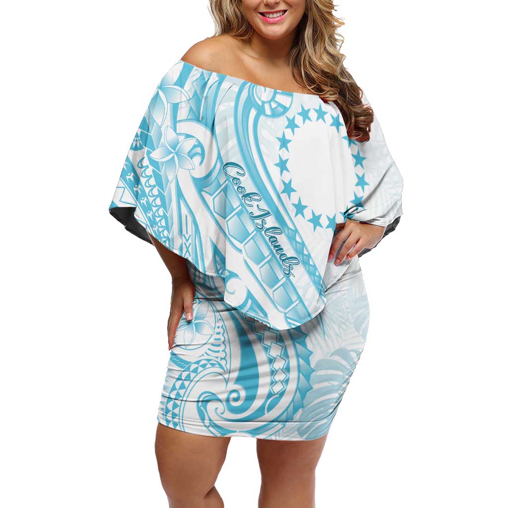 Kia Orana Cook Islands Off Shoulder Short Dress Moana Plumeria Tropical Waves - Polynesian Pride