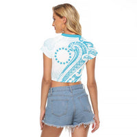 Kia Orana Cook Islands Raglan Cropped T Shirt Moana Plumeria Tropical Waves LT7 - Polynesian Pride