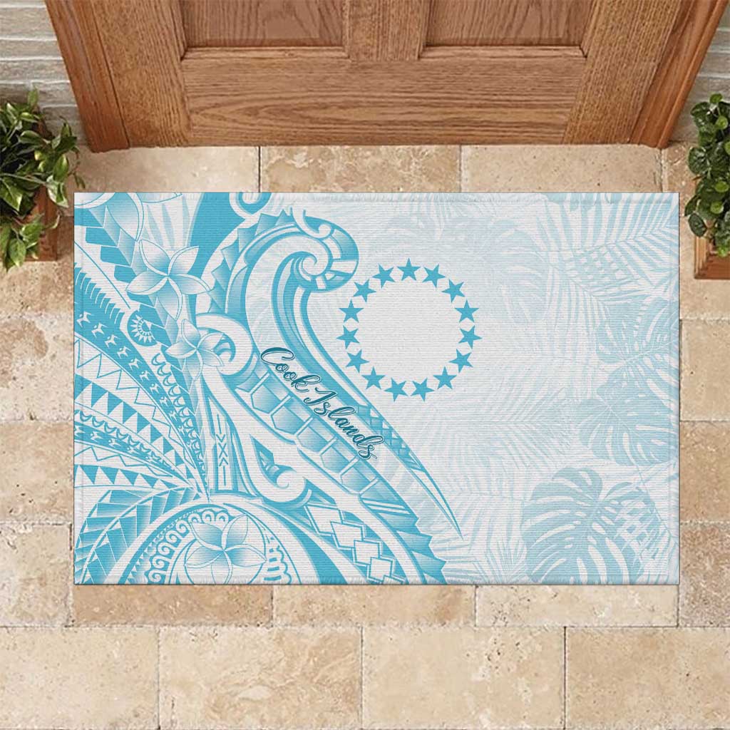 Kia Orana Cook Islands Rubber Doormat Moana Plumeria Tropical Waves LT7 Turquoise - Polynesian Pride