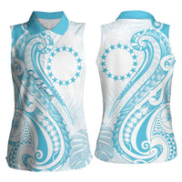 Kia Orana Cook Islands Women Sleeveless Polo Shirt Moana Plumeria Tropical Waves - Polynesian Pride
