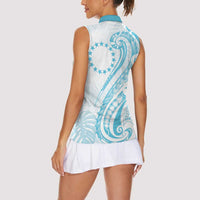 Kia Orana Cook Islands Women Sleeveless Polo Shirt Moana Plumeria Tropical Waves - Polynesian Pride