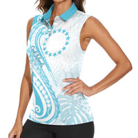 Kia Orana Cook Islands Women Sleeveless Polo Shirt Moana Plumeria Tropical Waves - Polynesian Pride