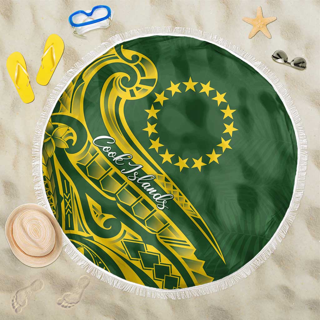 Kia Orana Cook Islands Beach Blanket Plumeria Tropical Waves LT7 One Size 150cm Yellow Green - Polynesian Pride