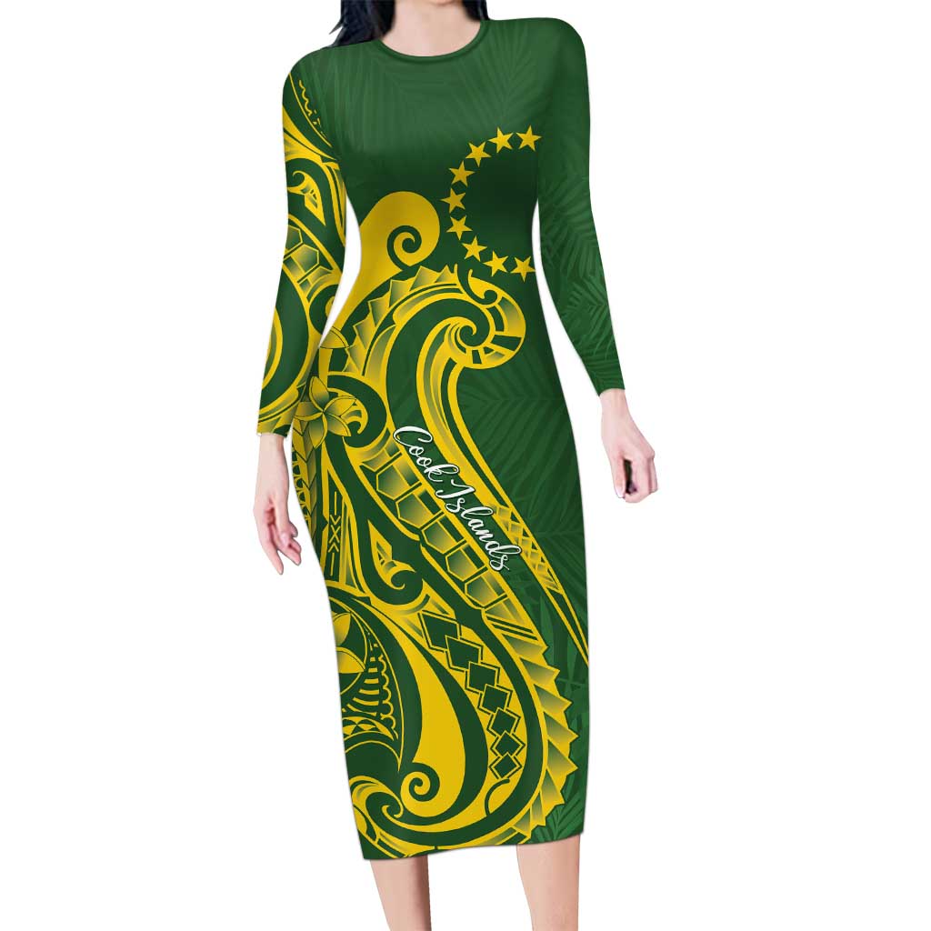 Kia Orana Cook Islands Family Matching Long Sleeve Bodycon Dress and Hawaiian Shirt Plumeria Tropical Waves - Polynesian Pride